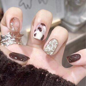 24pcs Short Square Glitter Detail Press-On Nail